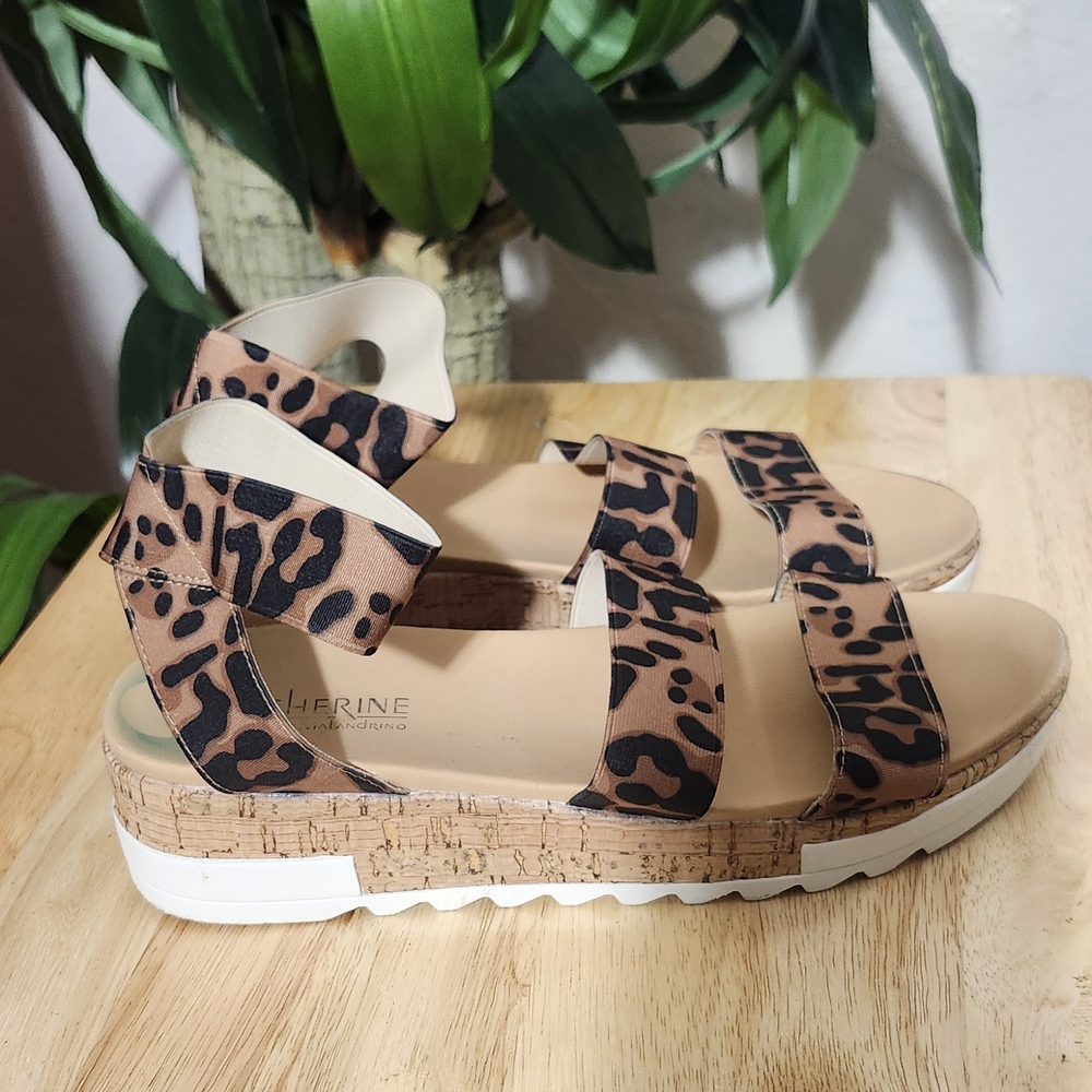 Catherine Malandrino Tan and Black Leopard Sandals